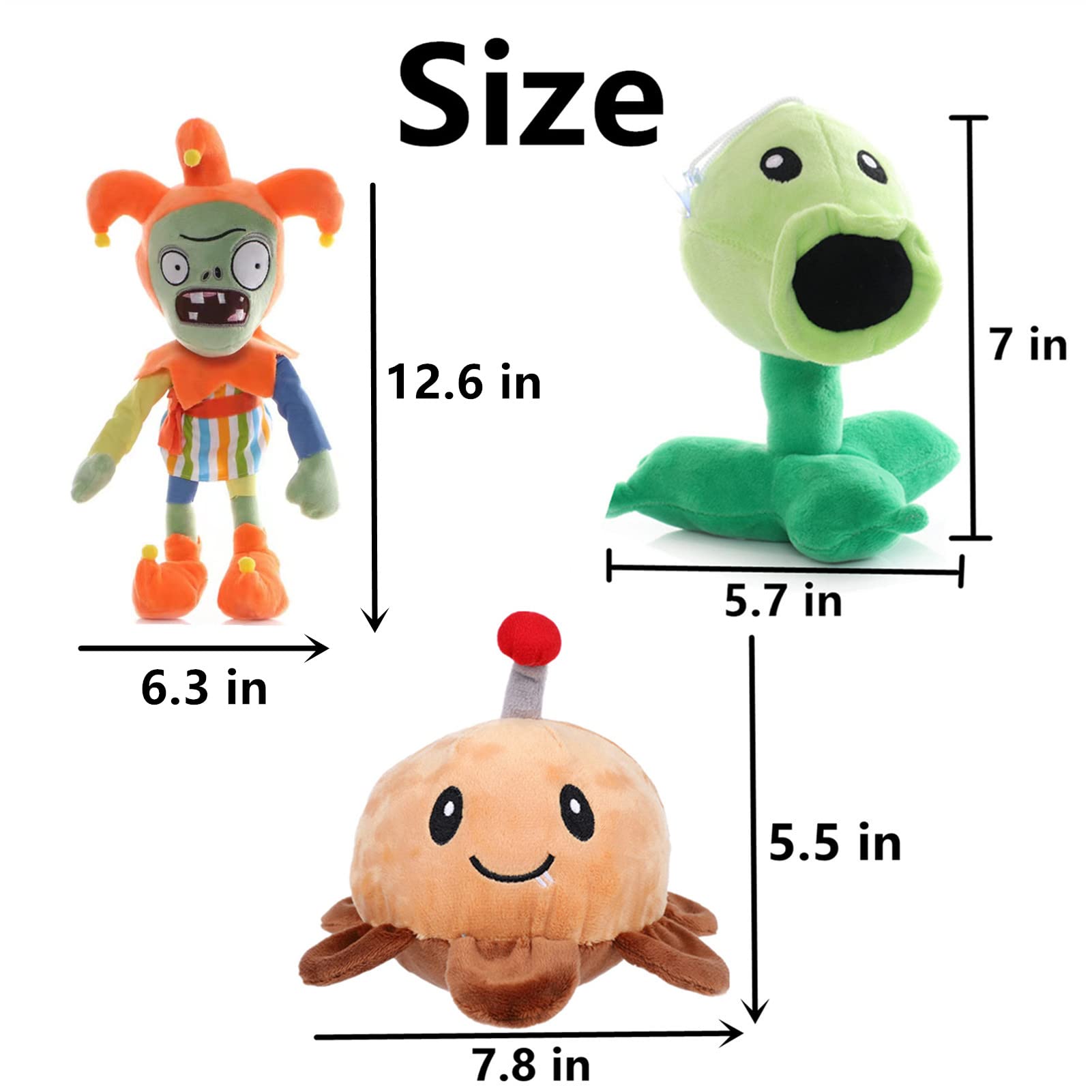JHESAO 3 PCS Plants and Zombies PVZ Plush Plants Zombies Sets Toy, 1 2 Stuffed Soft Doll PVZ Plush Figure Doll New