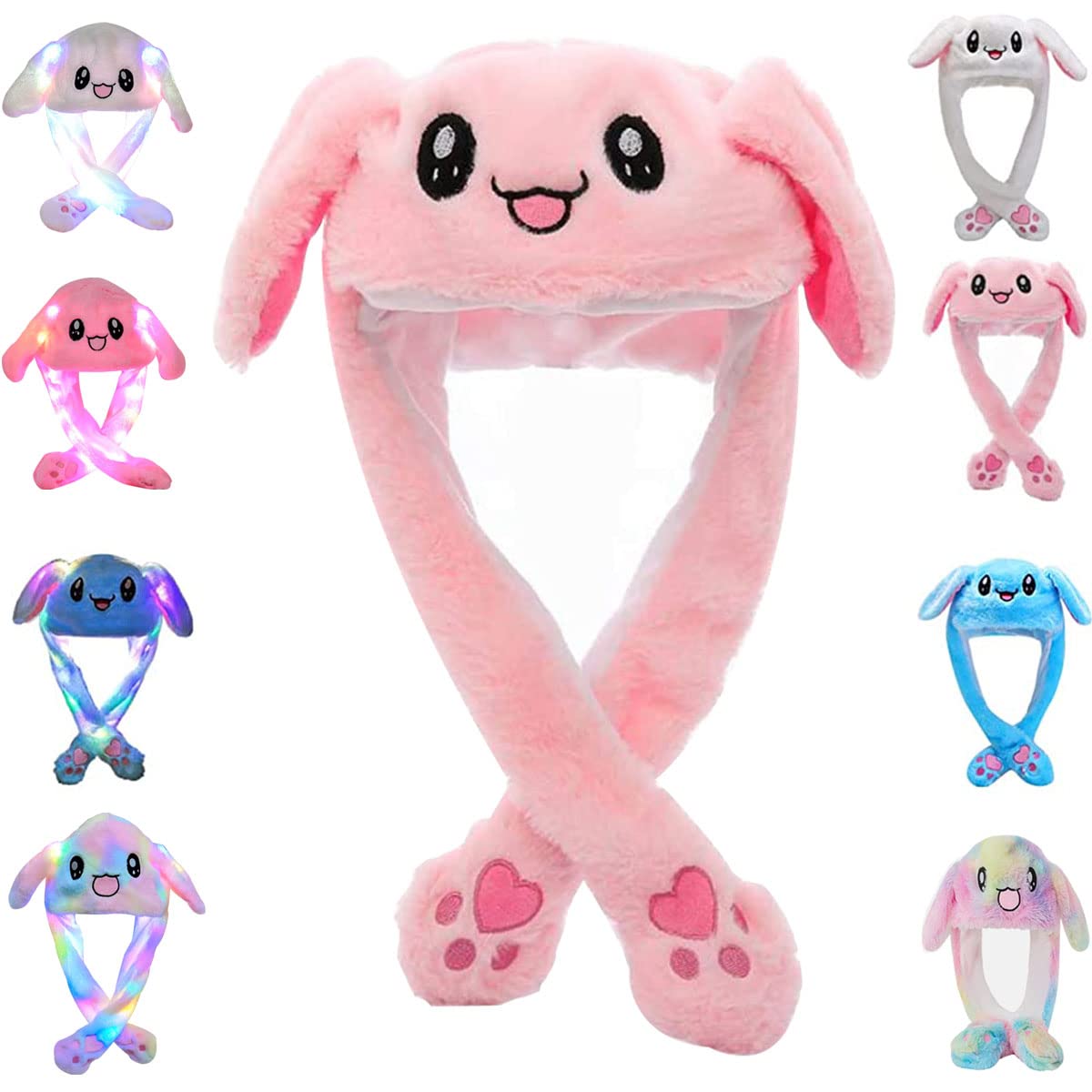 umbresen Bunny Hat Ear Moving Jumping Rabbit Hat Funny Cute Plush Animal Cap with Paws for Kids Women Girl Party Christmas Holiday Birthday Dress up