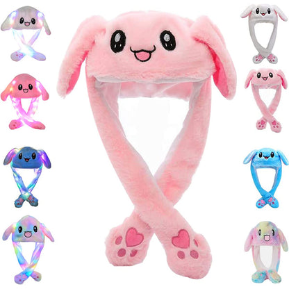 umbresen Bunny Hat Ear Moving Jumping Rabbit Hat Funny Cute Plush Animal Cap with Paws for Kids Women Girl Party Christmas Holiday Birthday Dress up