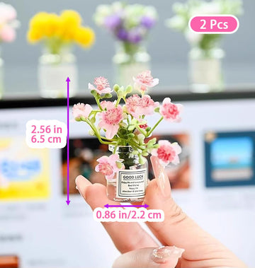 2 Pcs Miniature Flower Vases with Peach Blossoms - Handmade Dollhouse Vases for Micro Landscape, Resin Floral Decorations for Fairy Garden Scenes,Car