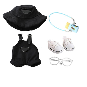 5-Piece Clothes for 17cm Dolls - Cute Hat, Glasses, Water Bottle, Overalls & Canvas Shoes - Premium Doll Outfit Accessories for Creative Play &
