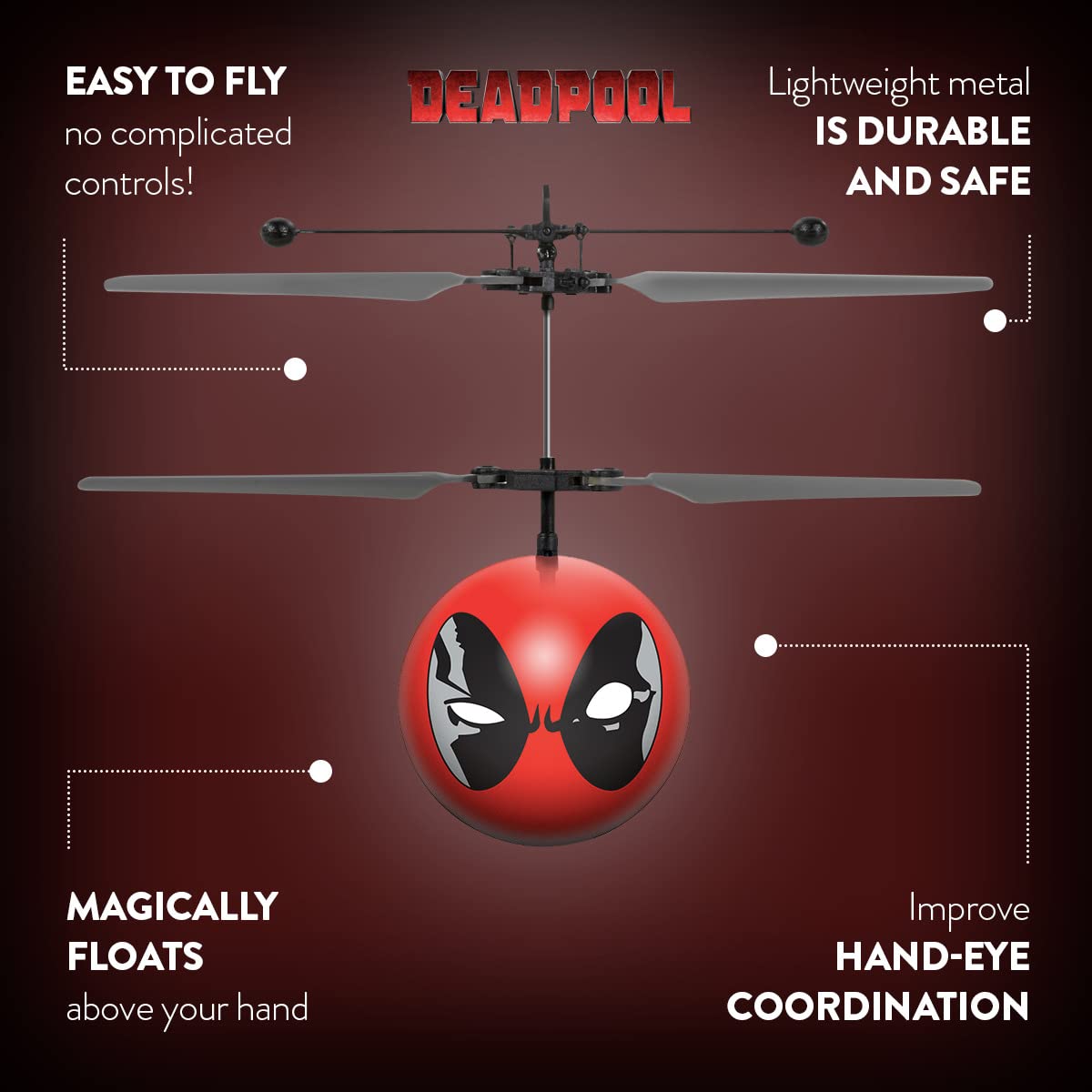 Marvel Deadpool Motion Sensing Flying Ball Toy, Dual Rotors, USB Charging