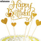 PALASASA Gold Glitter Happy Birthday Cake Toppers 7Pcs Heart Party Decor