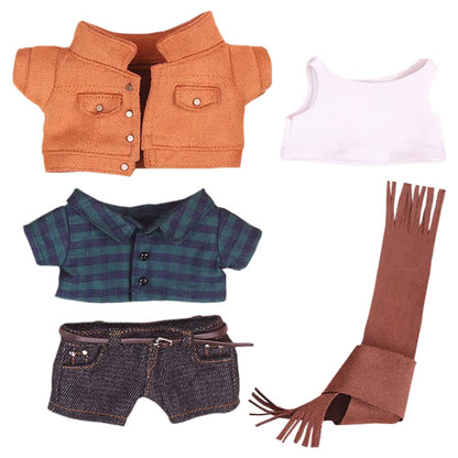 niannyyhouse Brown Jacket Scarf Plaid Shirt Vest Jeans 7.8in?20cm? Plush Doll Clothes