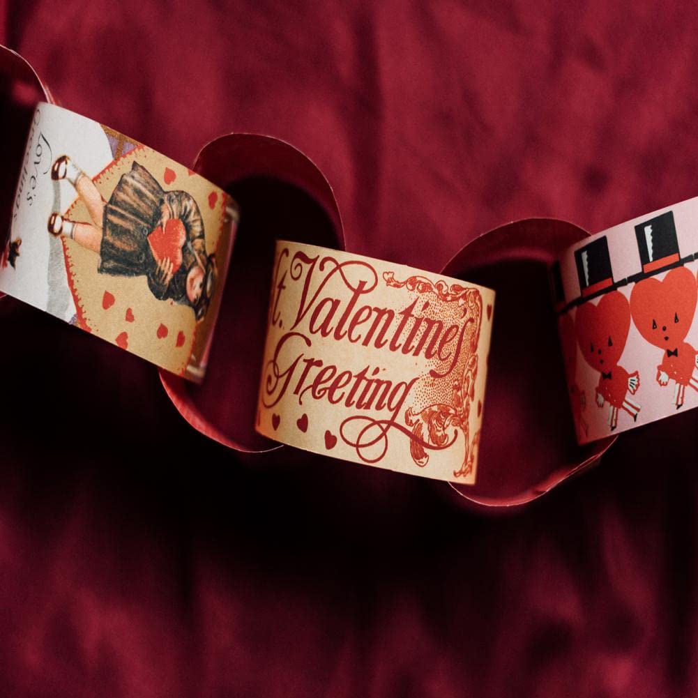 eeBoo: Valentine Paper Chain - 120 Links, No Glue Needed for Assembly, Four Different Patterned Links to Mix and Match, Paper Chain When Completed is