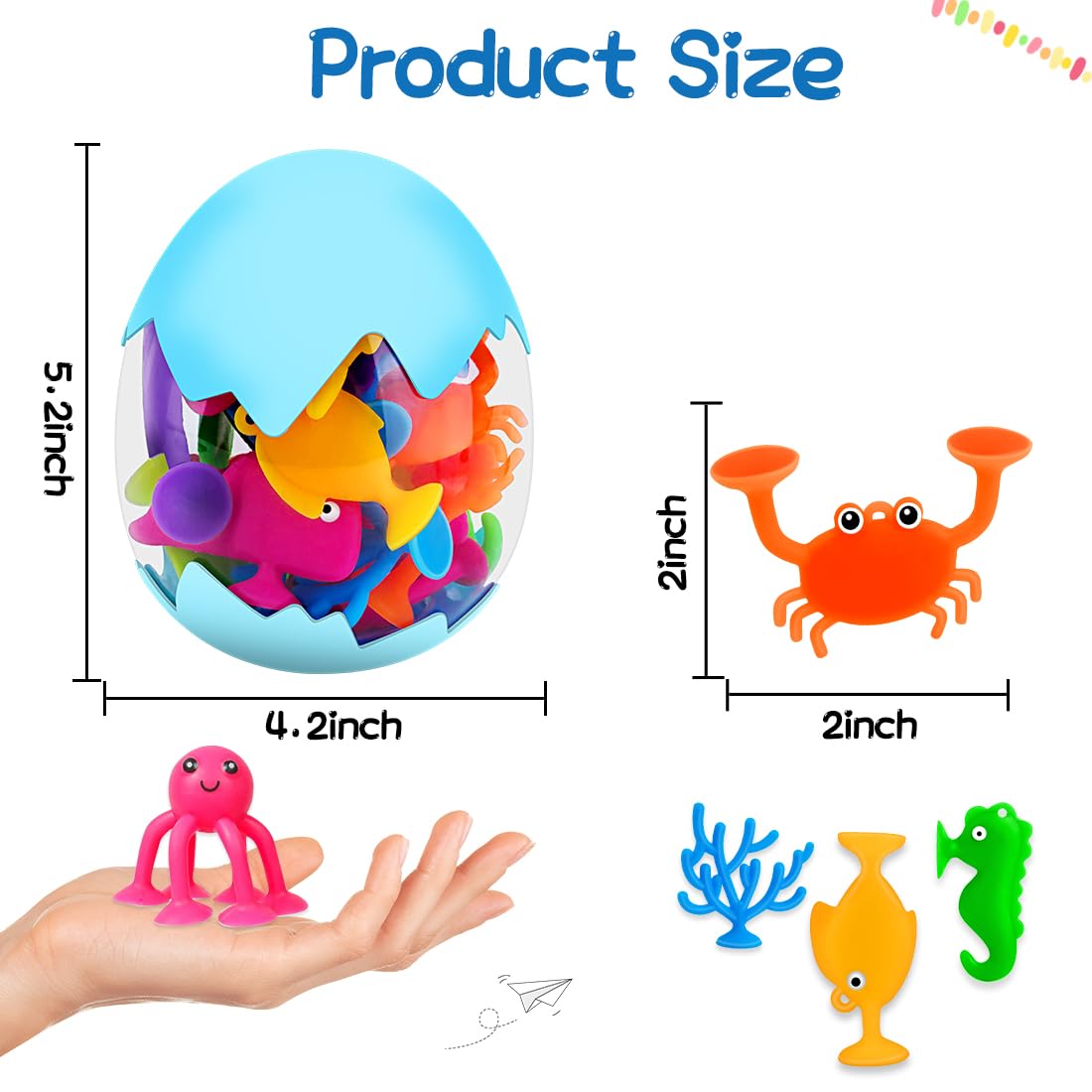 18PCS Suction Bath Toys for Toddler Kids, Mold Free Silicone Ocean Animals Suction Cup Bathtub Toys, No Hole Sensory Window Fidget Toys, Fun Creative