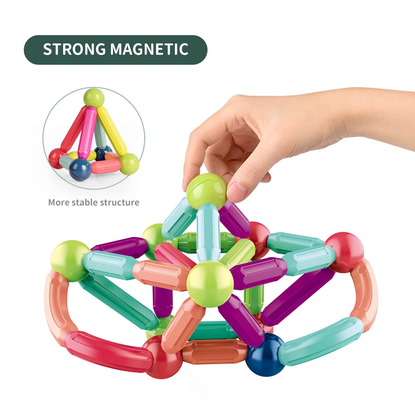 Jofarstep Magnetic Balls and Rods Set, Magnet Building Set, Magnetic Balls and Sticks - Featuring Safe, Extra-Strong, Montessori Toys STEM Stacking