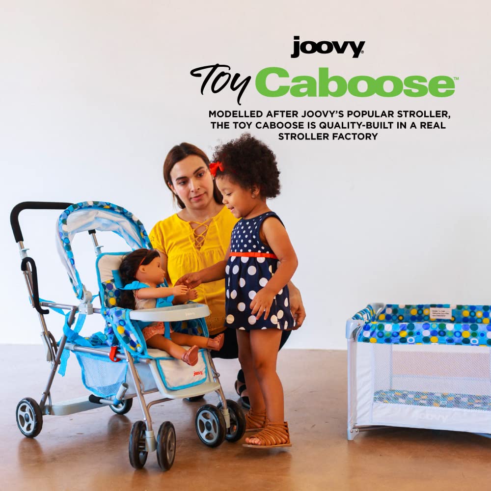 Joovy Toy Caboose Baby Doll Stroller Featuring Reclining Front Seat, Adjustable Footrest, Storage Basket, Extendable Canopy, and Snack Tray - Holds 3