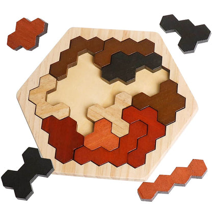 Skrtuan Wooden Hexagon Puzzle for Kids & Adults, Montessori STEM Educational Toy with Colorful Shapes, Logic IQ Brain Teaser Game for Kids, Geometry