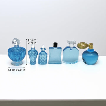 1/12 Scale Miniature Cosmetic Set: 6 Realistic Perfume Bottles for Dollhouse Bathroom & Crafts (Blue)