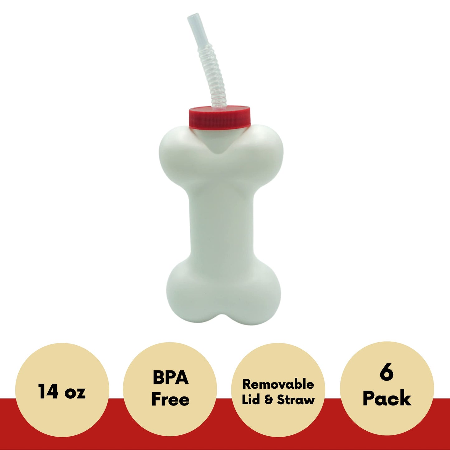4E's Novelty Dog Bone Cups with Straw (6 Pack) 14 oz - Paw Dog Patrol Party Supplies, Birthday Party Supplies Decorations, Puppy Birthday Party Favors