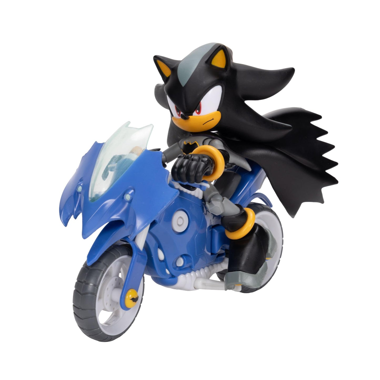Sonic The Hedgehog DC x Sonic Shadow as Batman & Batcycle Action Figure Set, 5"/13cm, 22 Points of Articulation, Moving Wheels, Working Kickstand