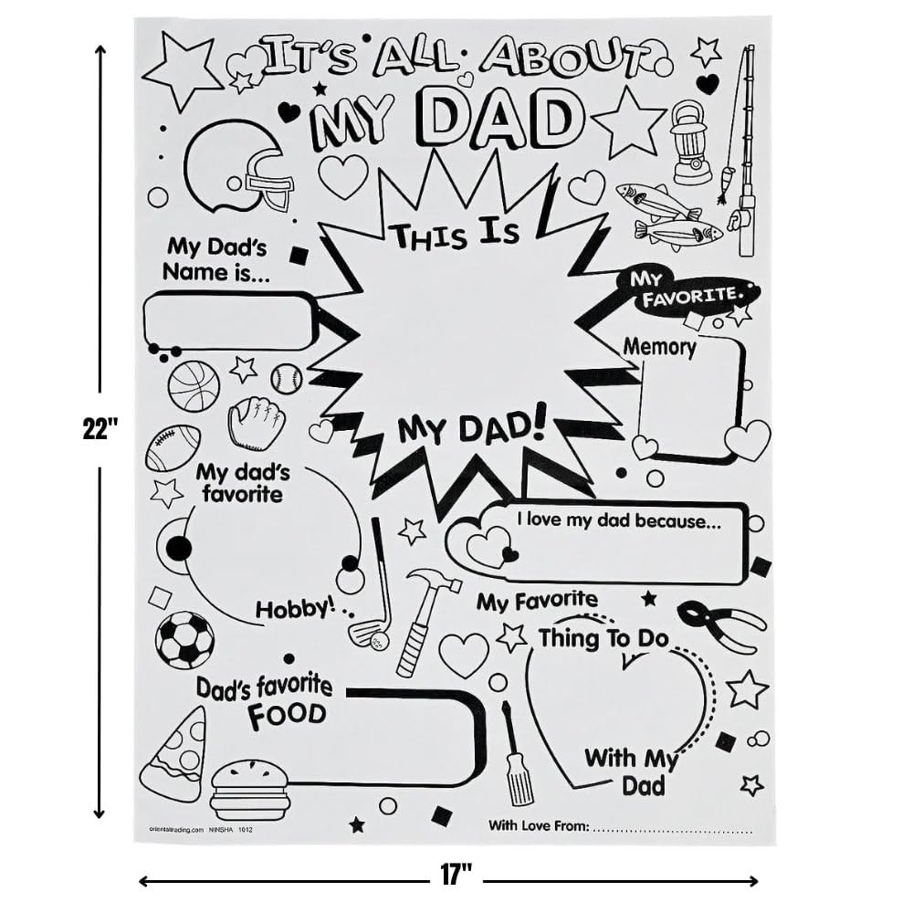 Color Your Own All About Dad Poster - Set of 30 - Father's Day Craft Gifts for Kids and Fun Home Activities