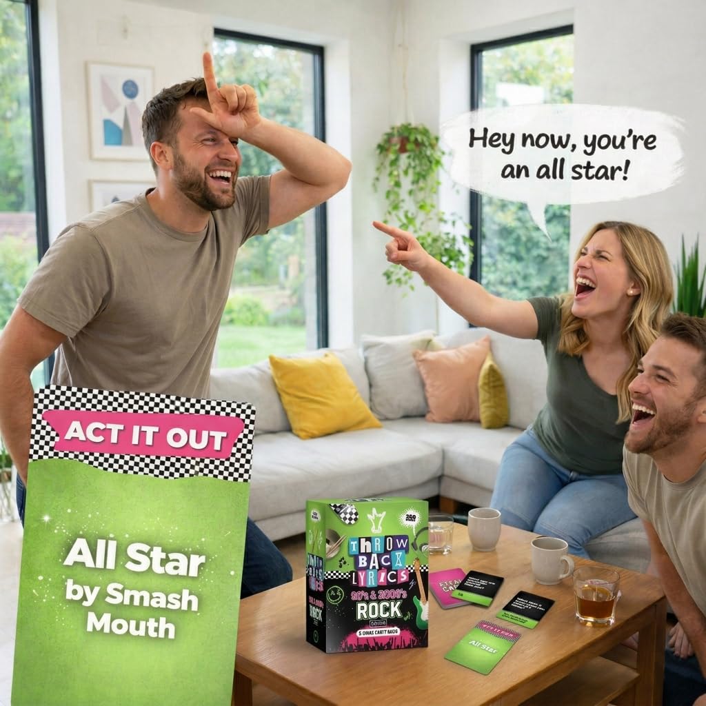 Throwback Lyrics - 90s & 2000s Rock Music Trivia & Finish the Lyrics Card Game | Charades + Steal Cards | Adult Party Game for Game Night, Girls