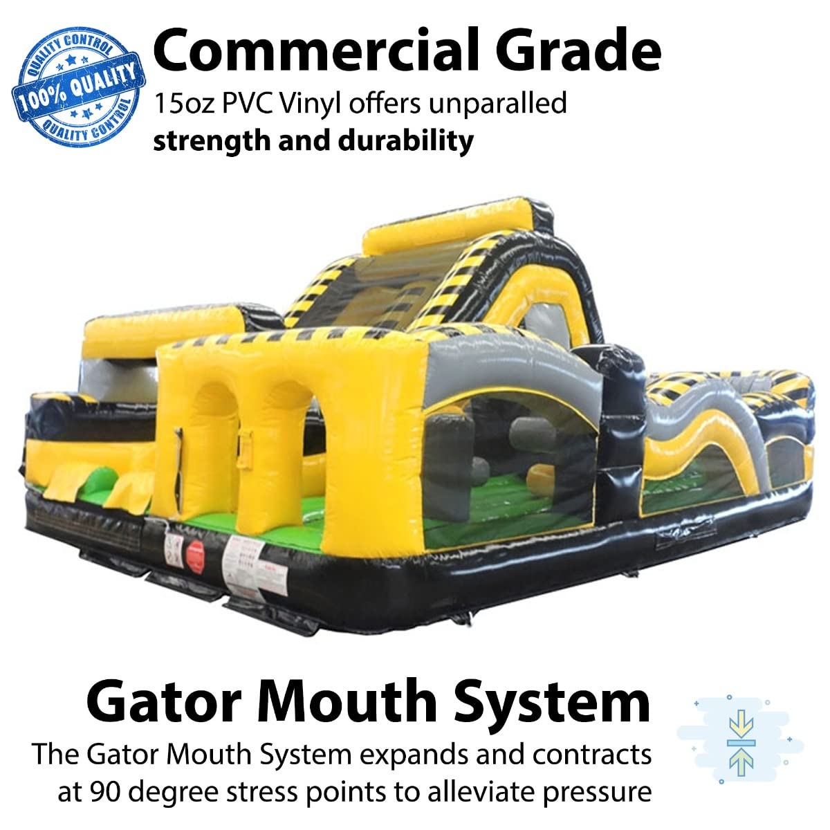 Radical Run Inflatable Obstacle Course with Climbing Wall - Venom Yellow and Black - 29' L x 18' W x 15' H - Commercial Grade Interactive Bounce House