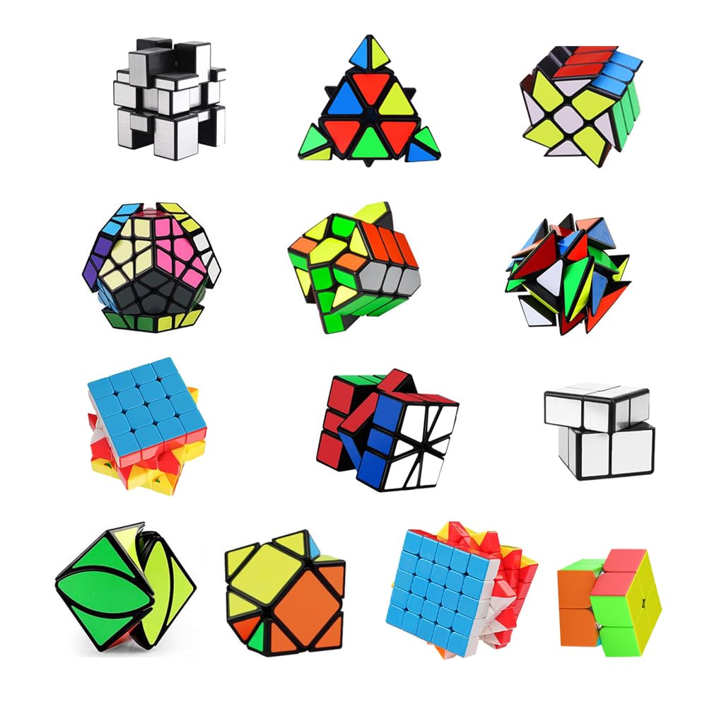 Speed Cubes, [13Pack] Speed Cube Set - Megaminx Mirror Pyramid Fluctuation Angle Wheel Square King Puzzle Cube Collection Speed Cube Bundles for Kids
