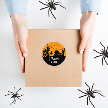 Andaz Press Halloween Thank You Stickers 2 Inch Round 40 Bulk Pack Flying Witch Happy Halloween Stickers Labels for Treat Goodie Treats Halloween