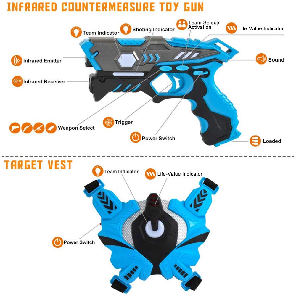 VATOS Infrared Laser Tag Gun Set for Kids Adults with Vests 4 Pack,Laser Tag Game Blaster 4 Players for Kids Age 6 7 8 9 10 11 12+ Boys Girls