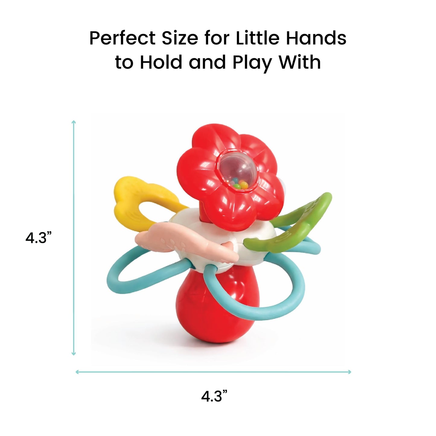 Lulyboo Flower Rattle Teether: BPA-Free Silicone with Textured Petals, Built-in Rattle Beads and 360° Twist. Soft, Flexible Design soothes Gums While