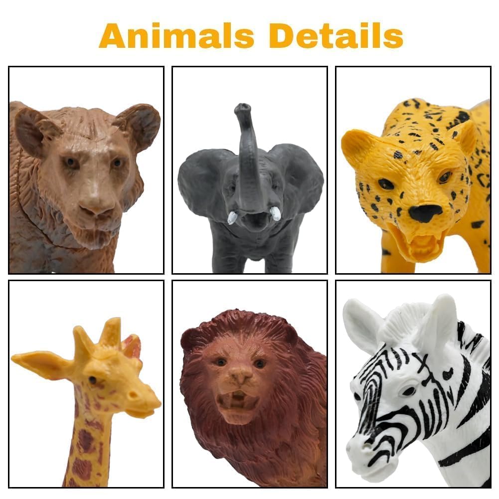 Safari Animals Figures, Plastic Zoo Animals Toys for Toddlers 1-3, Realistic Jungle Animal Figurines for Kids 3-5, 12Pcs Wild African Toys Birthday