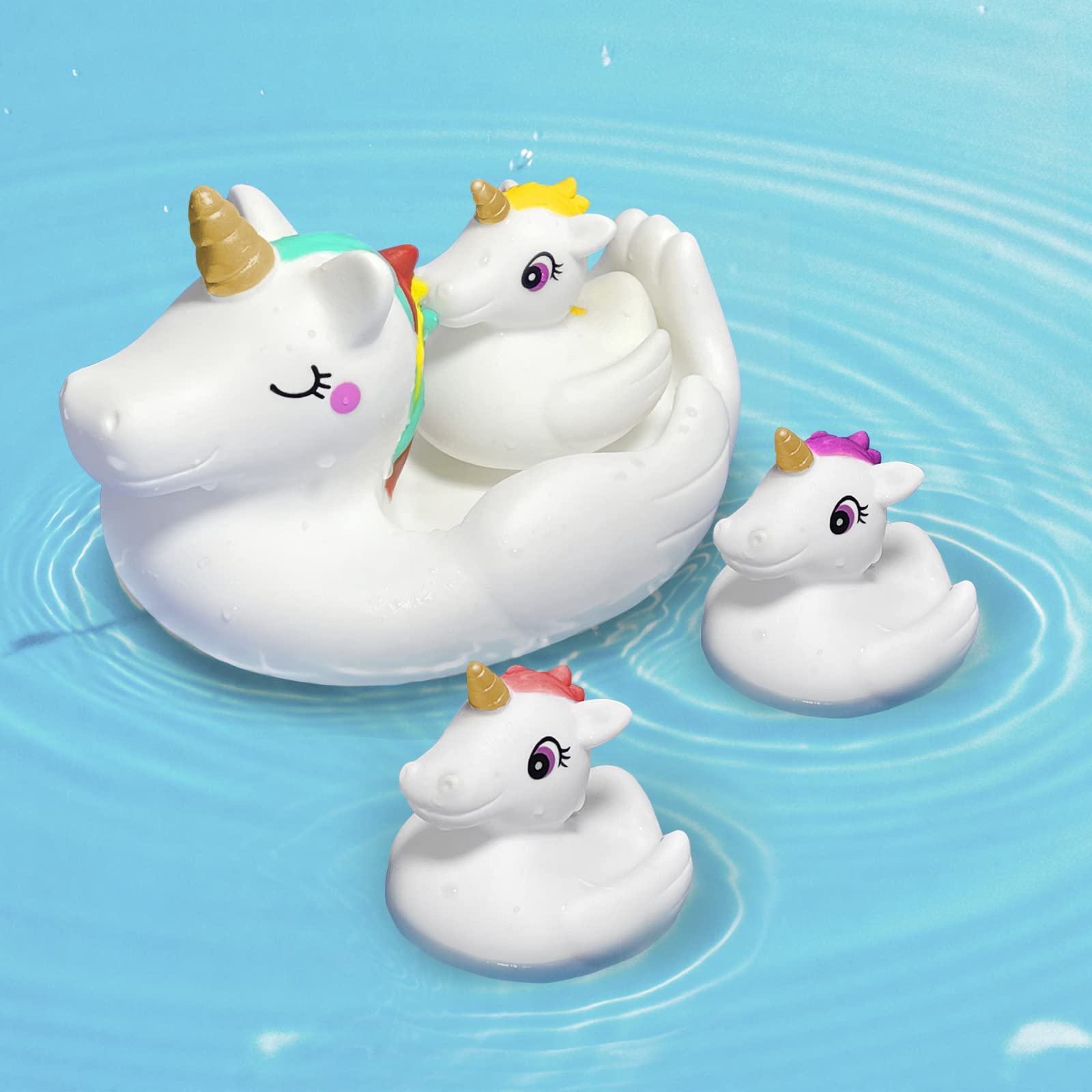 Baby Bath Toys,Cute Unicorn Bath Toys for Toddlers,Squirt Bathtub Toys for Boys Girls,Rubber Floating Shower Toys Gifts 4pcs Set