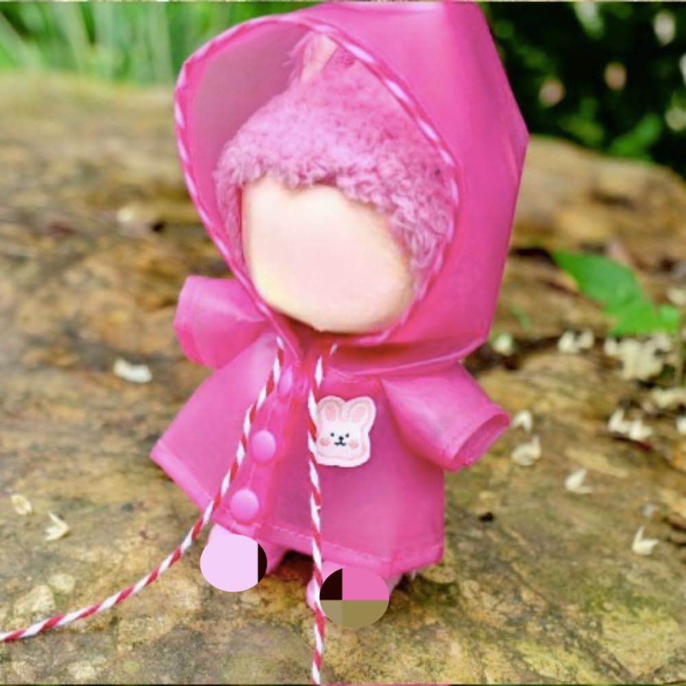 Clothes for Labubu Hooded Raincoat - Waterproof Fabric,Stylish Design with Hood,Perfect for Rainy Days,Fits 17cm Dolls(No Doll) (Pink)