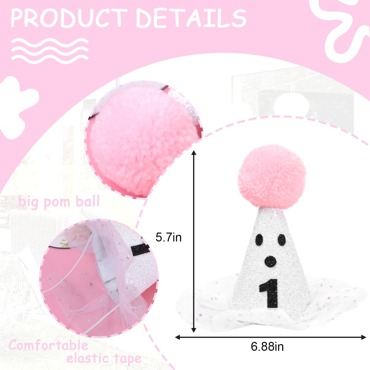 HIKLO Halloween Ghost Birthday Hat for Girls - Pink Ghost Tulle First Birthday Hat, Spooky One Birthday Hat, Little Boo Birthday Hat, Cute Halloween