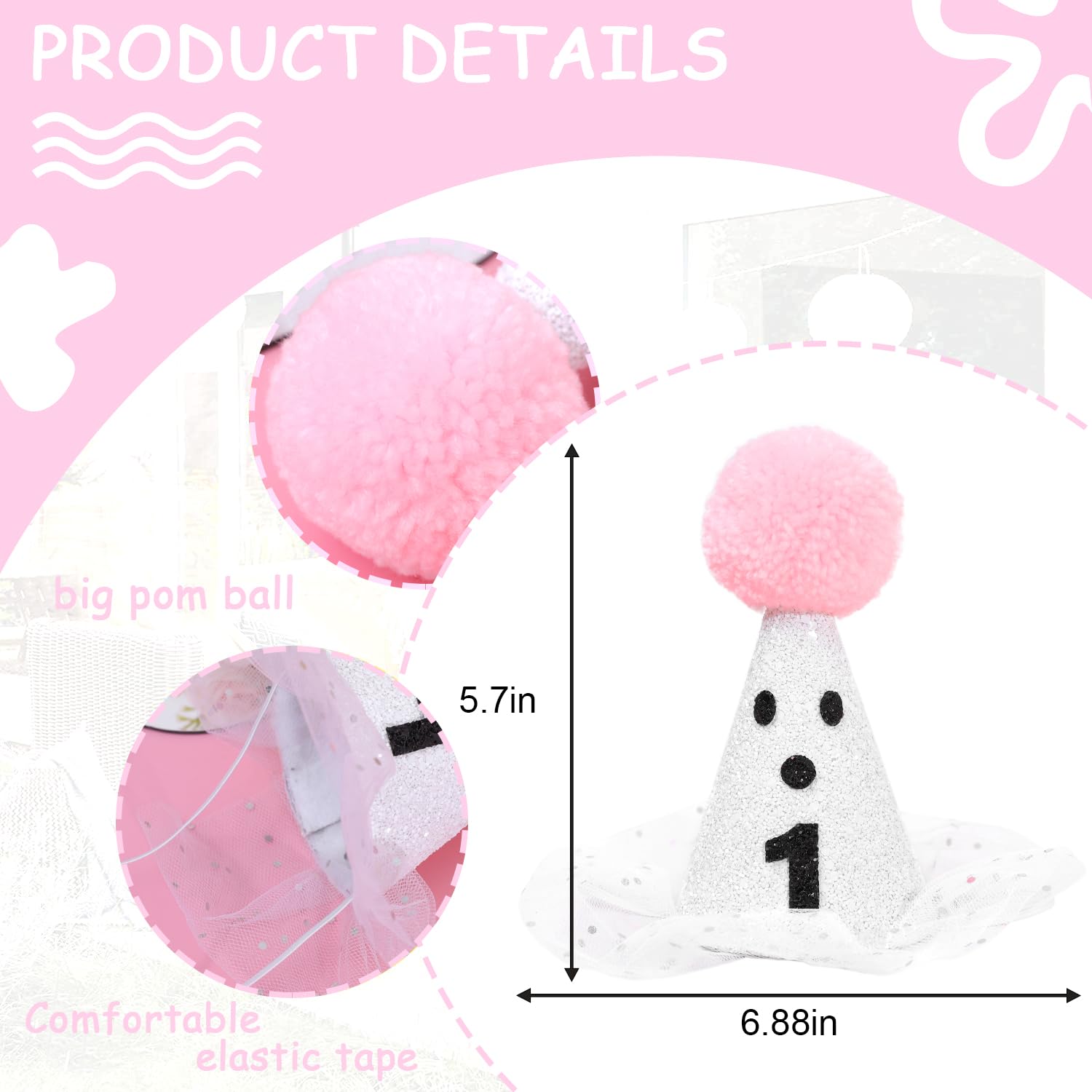 HIKLO Halloween Ghost Birthday Hat for Girls - Pink Ghost Tulle First Birthday Hat, Spooky One Birthday Hat, Little Boo Birthday Hat, Cute Halloween