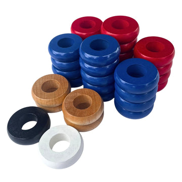 32 Red and Blue Carrom and Pichenotte Board Game Rings (Large Rings - 1 1/4 inch Diameter (3.2cm))
