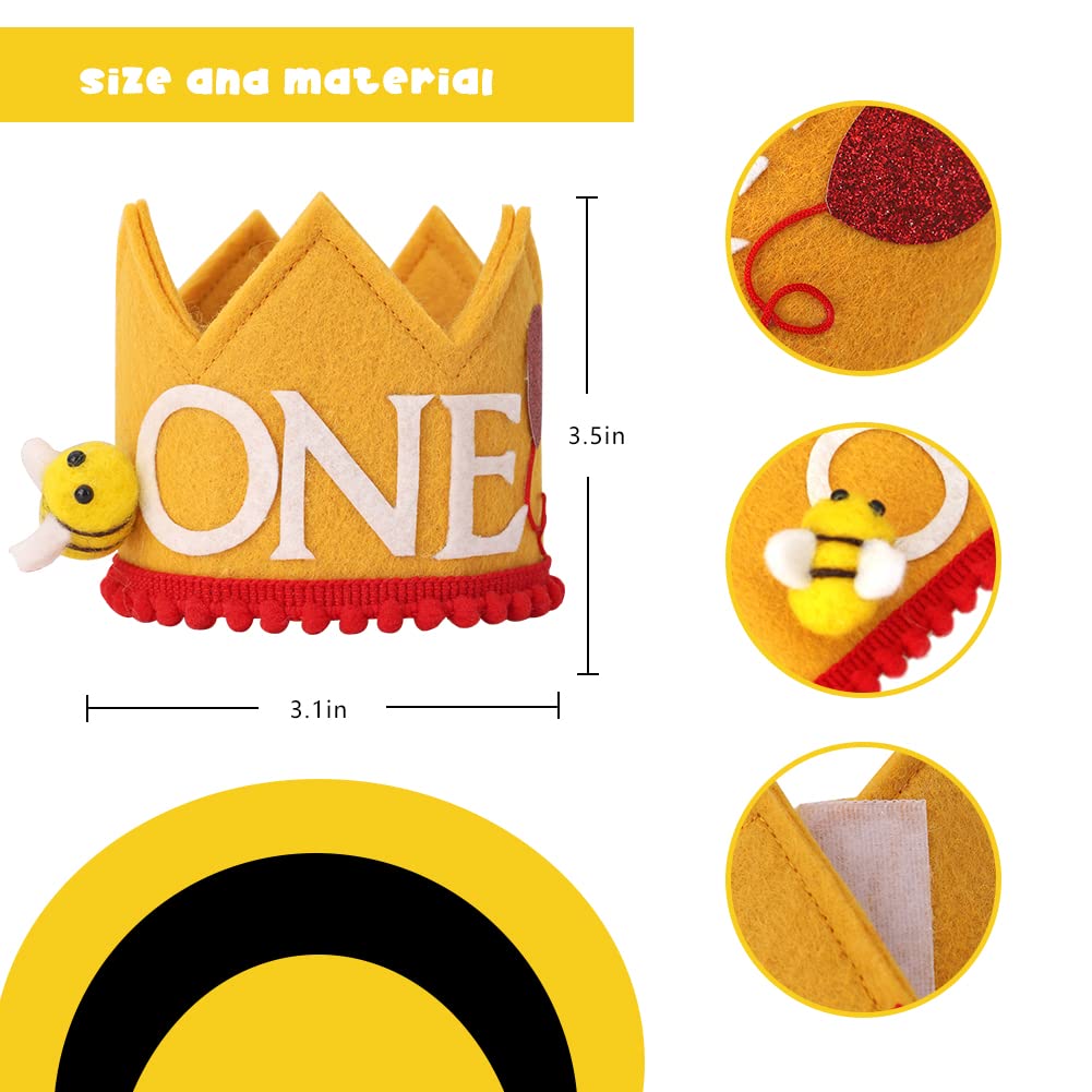 LINLULU Bee Birthday Crown for 1st Brithday - Happy Bee Day Birthday Decorations, First Birthday Crown, 1st Birthday Hat, First Birthday Decorations