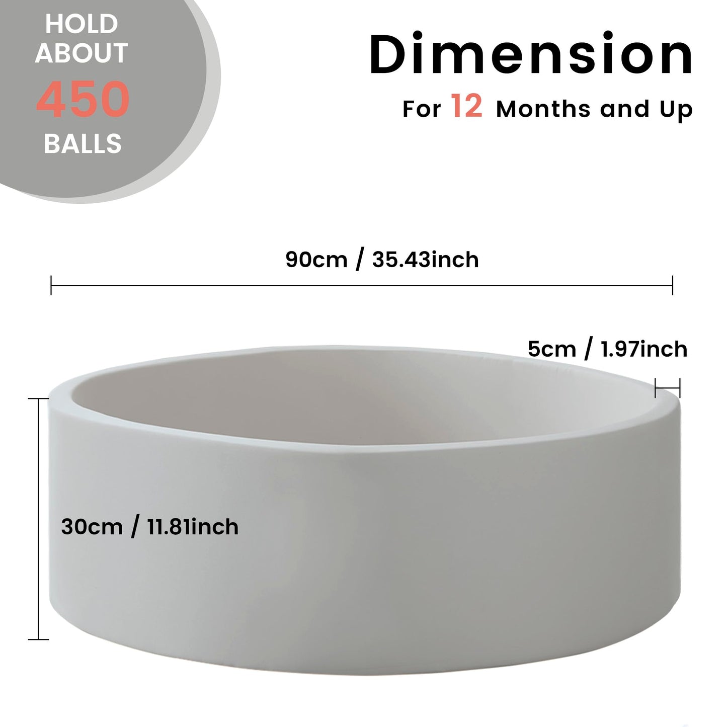 Zedachica Ball Pit for Toddlers 35.43''x11.81 Baby Ball Pits Soft Memory Foam Ball Pit Round Kids Ball Pit Indoor Game Kids Play Ball Pool Ideal Gift