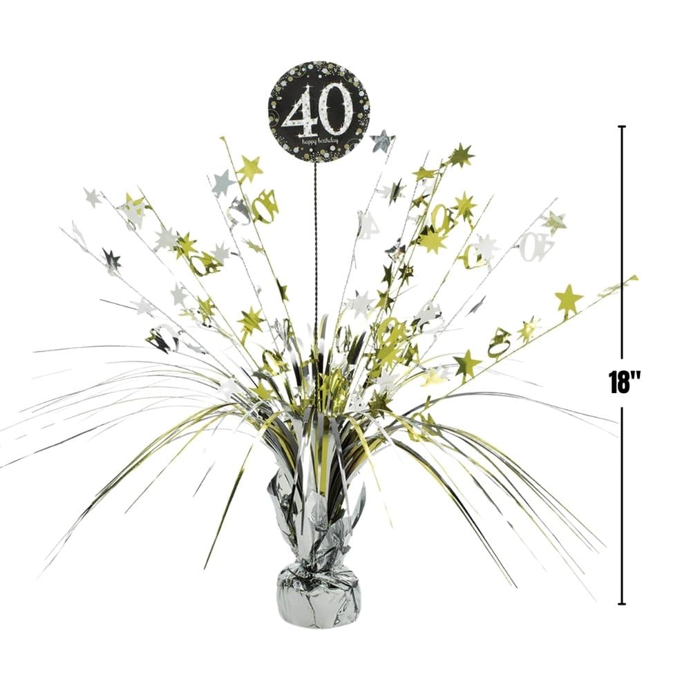 Sparkling Celebration Gold & Silver Foil 40th Birthday Centerpiece - 18" (1 Pc) - Elegant Party Decor for a Memorable Milestone Event