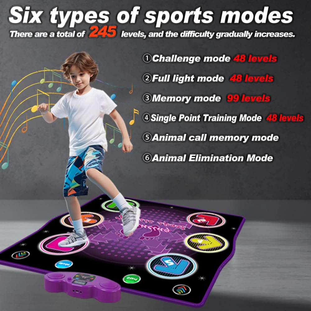 HTASKTEXEH Dance mat Toys for Kids Ages 3-12 and Adults, Electronic Dance Pad with Light-up 6-Button Connectable to Cell Phone, Musical Dance Toys
