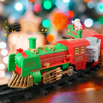 Hanging Christmas Train Set - VATOS 2 in 1 Christmas Train Toy with Light Sound for Kids, Train Toy Set Around & Under The Christmas Tree, Best Indoor