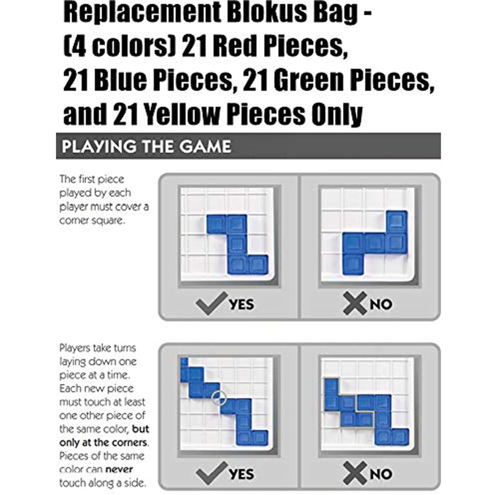 Replacement Parts for Mattel Blokus - BJV44 ~ Replacement Pieces - ONLY fits Blokus Game Model (1/2" Square Tiles)
