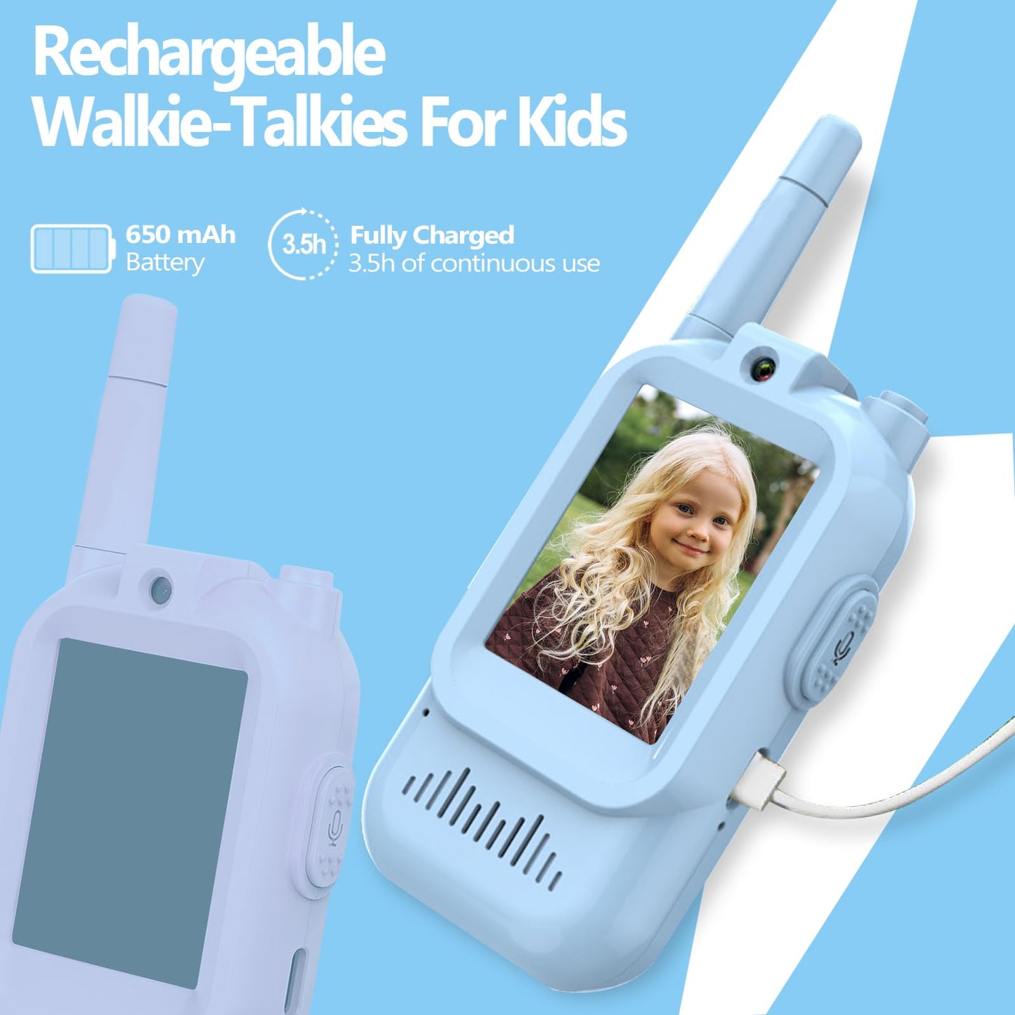 Video Walkie Talkies for Kids, Rechargeable Kids Walkies Talkies 2 Pack, Indoor Outdoor Toys for Game Party Camping, Christmas Birthday for Aged 3 4 5