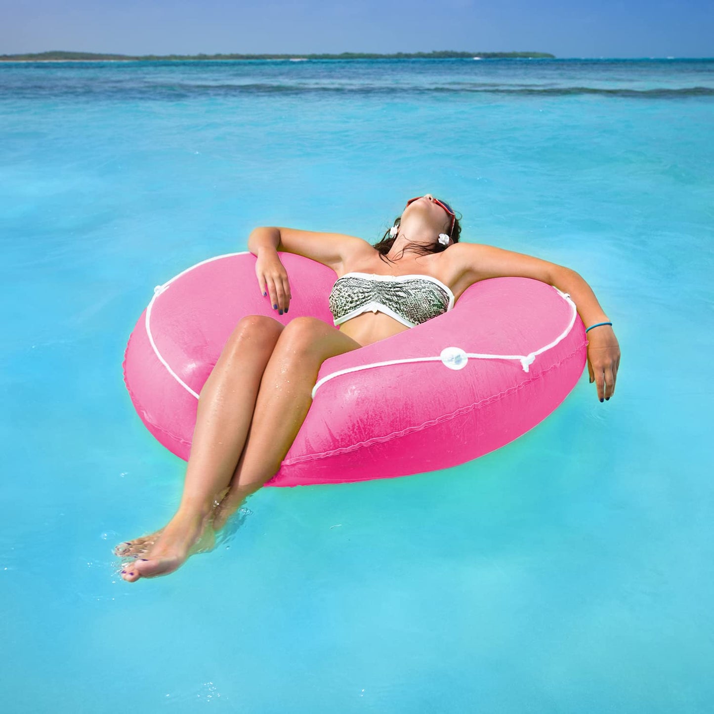 Poolmaster Neon Frost Large Swimming Pool Float Inner Tube, Pink