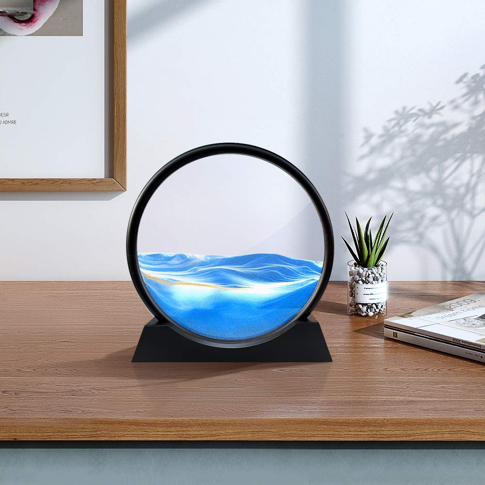 Tegoeoli Deep Sea Sand Art,Moving Sand Art Moving Decorative Tabletop Sand Picture 7'' (Blue)