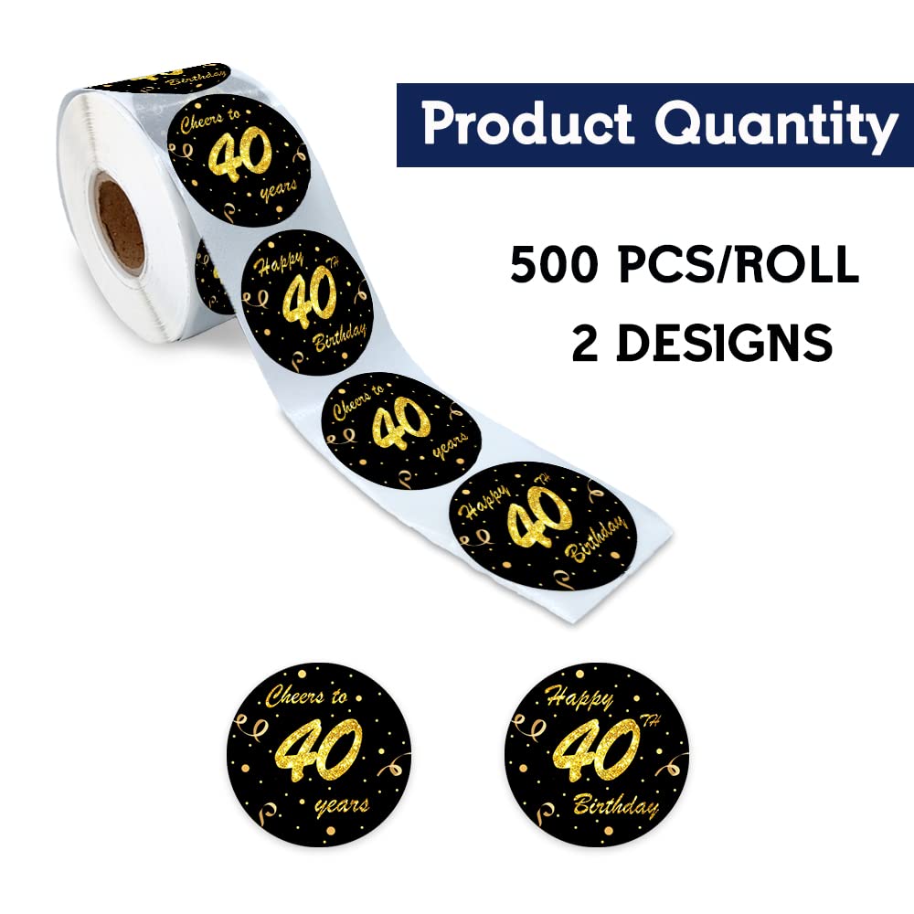 REWIDPARTY Black Gold 40th Birthday Stickers Rolls Cheers to 40 Years Stickers Happy 40th Birthday Stickers Birthday Party Favors Anniversary Party