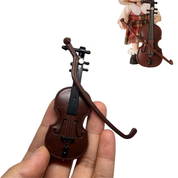 Tiosen Miniature Violin Collectible with Stand, Bow and Case, Dollhouse Musical Instrument Decoration