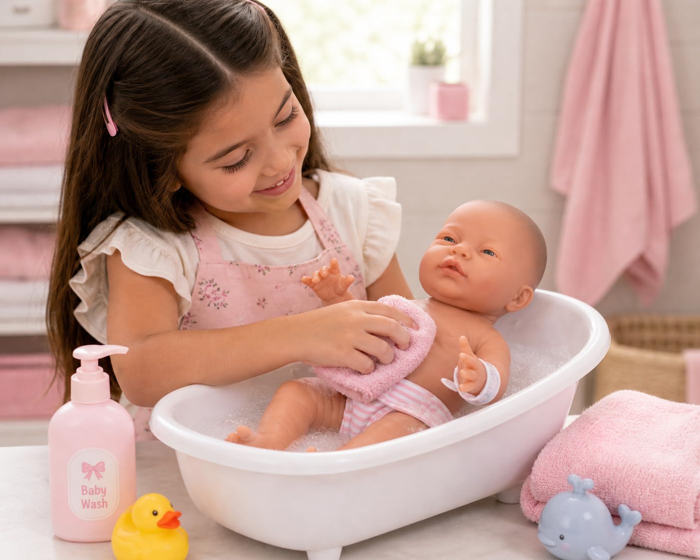 JC Toys 17" Realistic Newborn Baby Girl Doll - Made in Spain, Soft Vinyl Body with Accessories, Dressed in Pink
