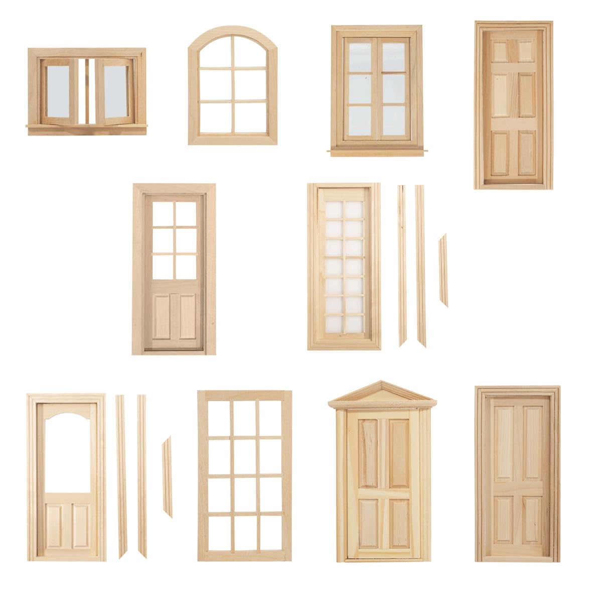 Dollhouse Doors, Wooden Miniature Dollhouse Furniture Door Frame for Dolls Houses Decoration-1: 12 Scale