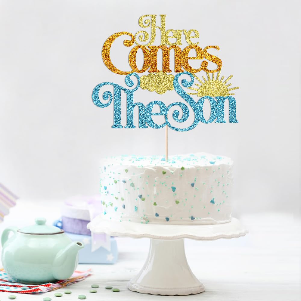 Glitter Here Comes The Son Baby Shower Cake Topper