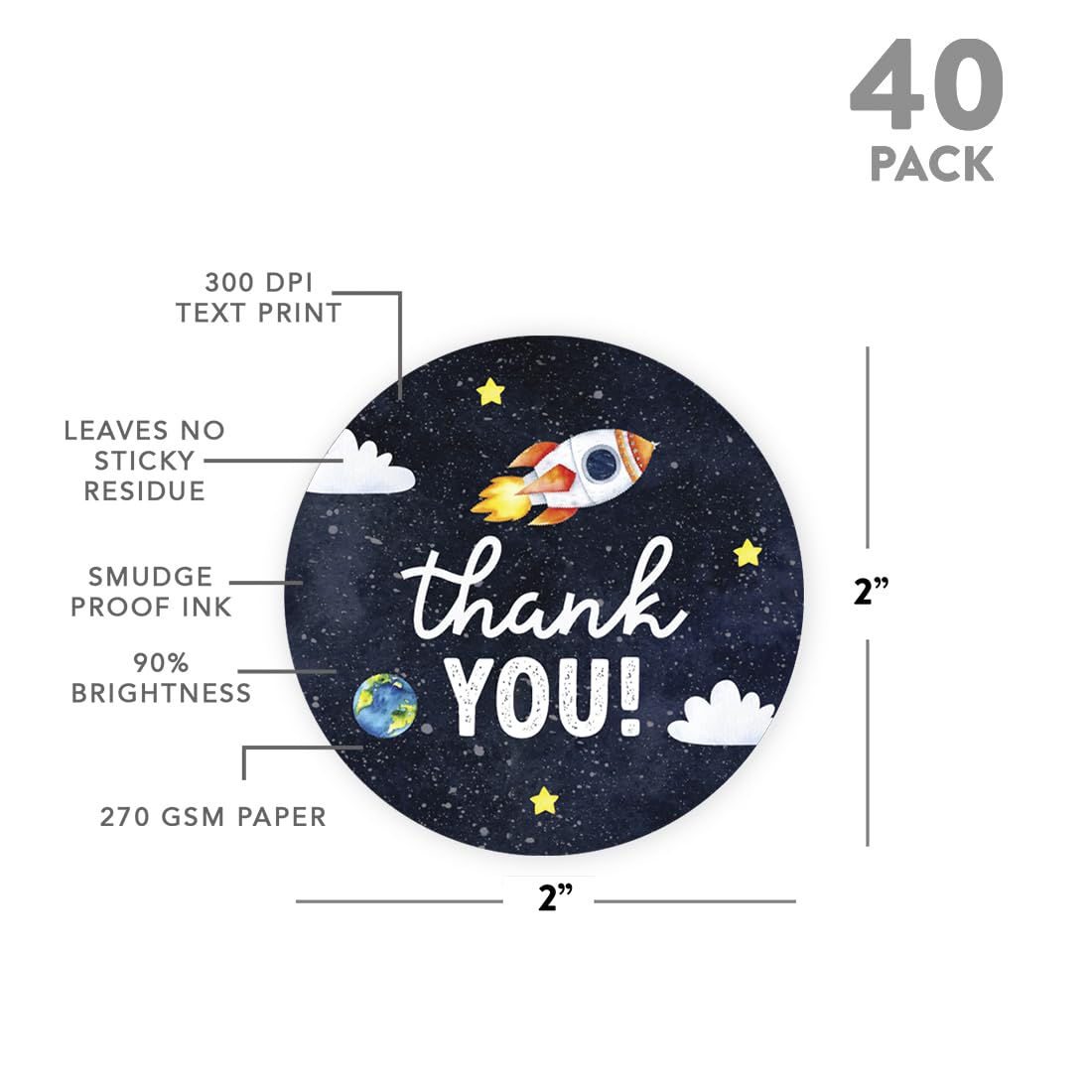 Andaz Press Kids Party Favor Thank You Stickers, 80-Pack 2-Inch Round Outer Space Birthday Stickers for Kids, Boys & Girls, Astronaut Sticker Labels