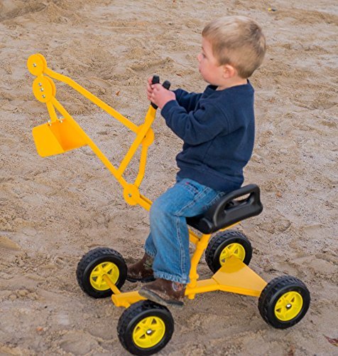 Sandbox Digger Toy Excavator with Wheels- Foldable Playground Equipment for Outdoor Play w/No-Bend, No-Pinch Heavy Duty Metal Ride On Sand