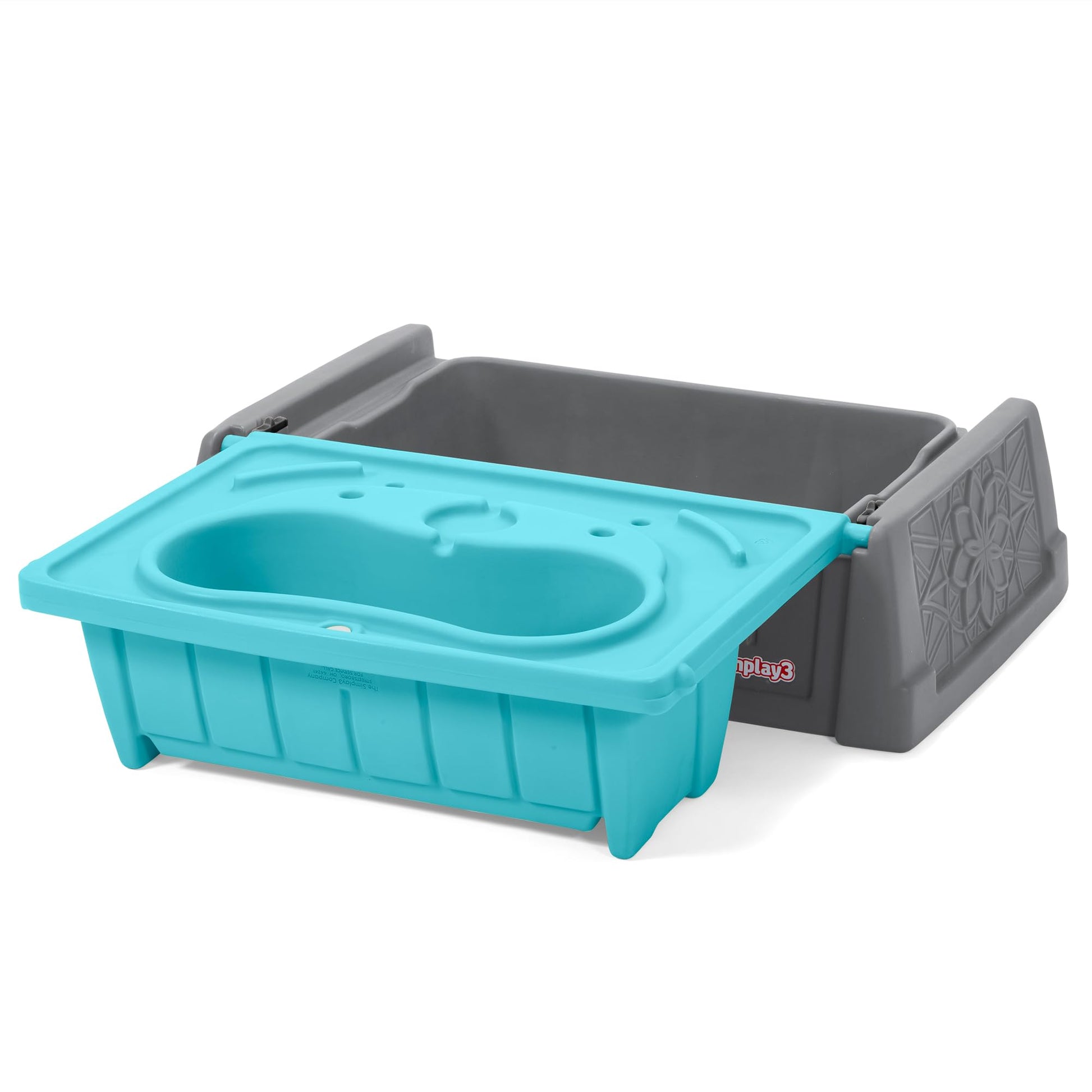 Simplay3 Sand and Water Kids Bench, 2-in-1 Sand and Water Table with Outdoor Storage Bench, Gray and Teal