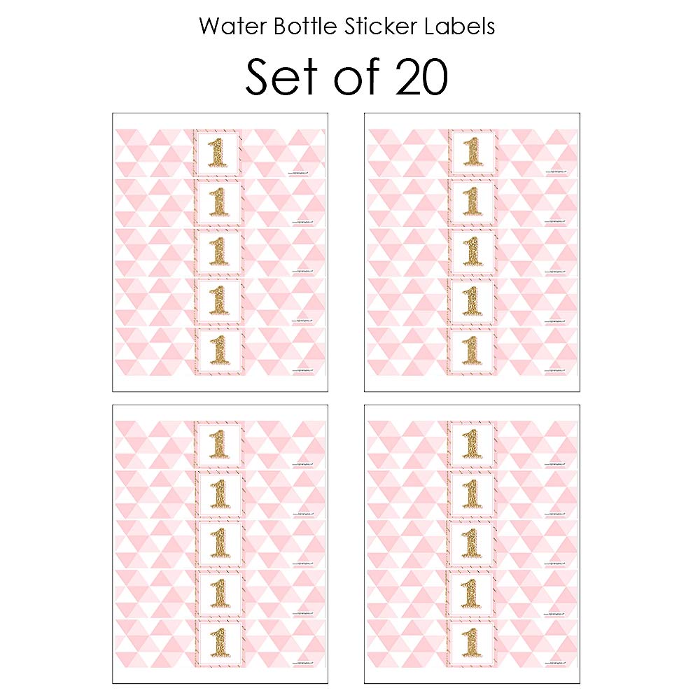 Big Dot of Happiness 1st Birthday Girl - Fun to be One - First Birthday Party Water Bottle Sticker Labels - Set of 20