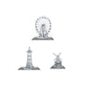Set of 3 Metal Earth 3D Laser Cut Building Models: Ferris Wheel - Windmill - Lighthouse