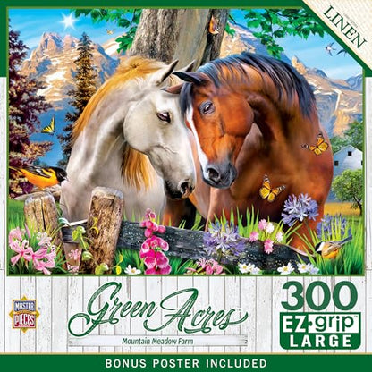 MasterPieces - 300 Piece Jigsaw Puzzle, Large EZ Grip Shapes, Mountain Meadow Farm, Fun for Adults, Seniors, Family, Kids, Matte Finish, 18" x24