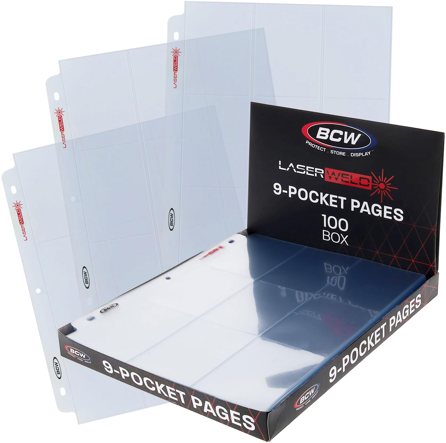 BCW LaserWeld 9-Pocket Page - Side Load 100ct | Holds Nine 2½" x 3½" Trading Cards | Acid-Free Card Storage | Laser-Welded Seams for Durability |